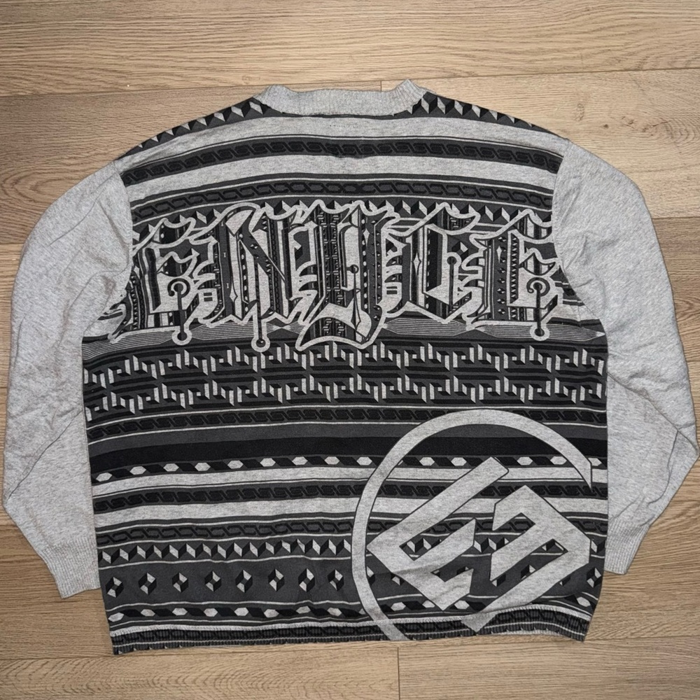 Enyce Vintage Y2K Graphic Print Spell Out Grey Cardigan